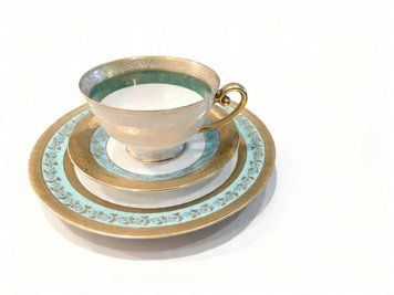 Чайна трійка бірюзова із золотом, антикварна порцеляна teaset0127 фото